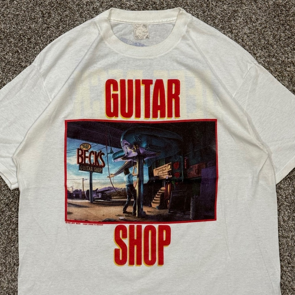 Vintage 1989 Jeff Beck Guitar Shop Shirt Brockum White Single Stitch Mens‎ XL - Picture 2 of 6